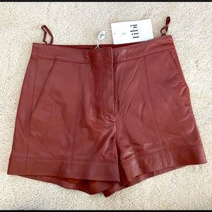 NWT Cognac Tibi Leather Shorts 4